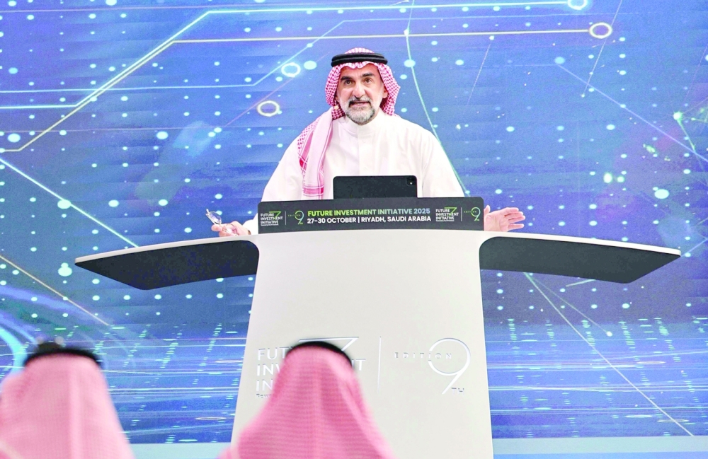 Yasir al Rumayyan, Governor of the Public Investment Fund, addresses the opening ceremony of the Future Investment Initiative, in Riyadh. — AFP