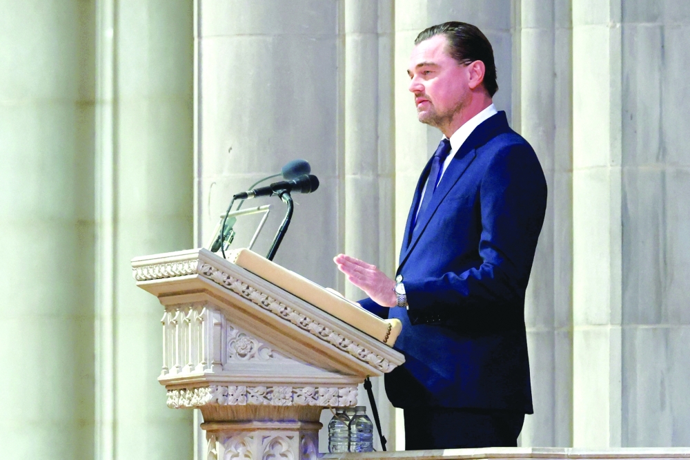 Leonardo DiCaprio during the funeral service for world-renowned conservationist Jane Goodall at Washington National Cathedral in Washington. - Reuters