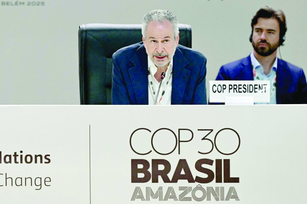 COP30 President Andre Correa do Lago speaks during a plenary session of the COP30 UN Climate Change Conference in Belem, Brazil. — AFP