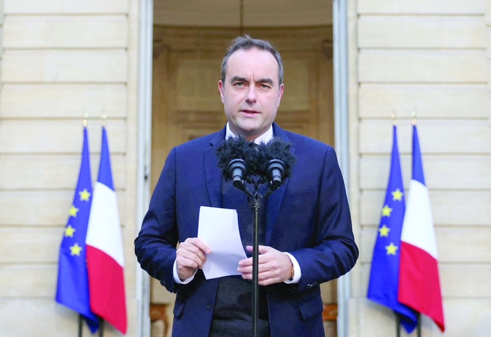France's PM Sebastien Lecornu delivers a statement at the Hotel Matignon, in Paris. — Reuters