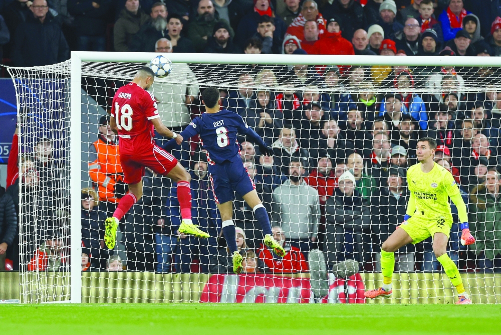 Liverpool's Cody Gakpo shoots at goal. — Reuters