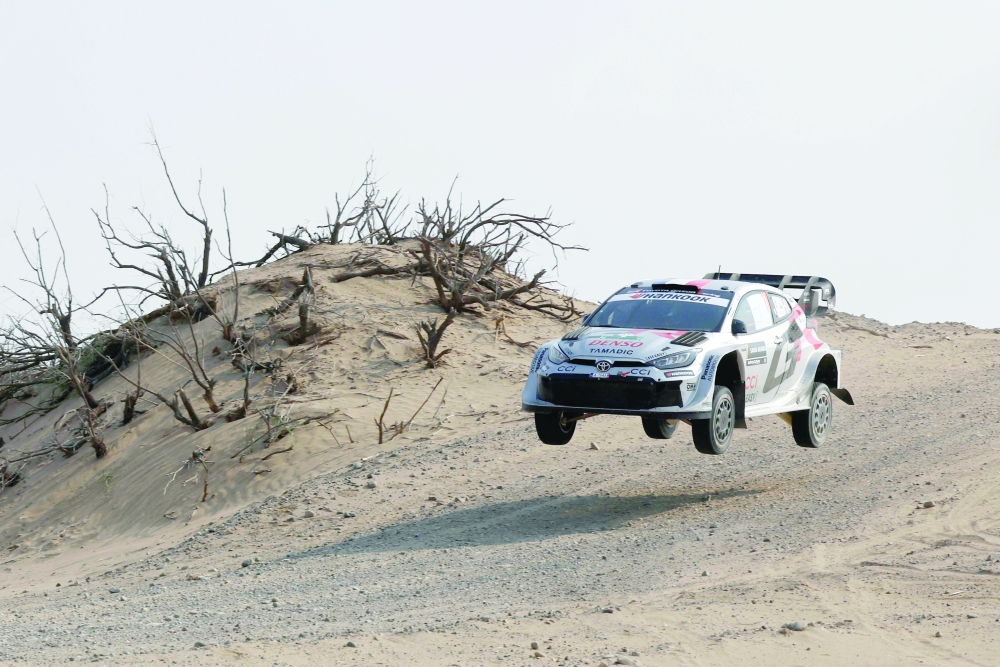 French driver Sebastien Ogier and his French co-driver Vincent Landais compete in their Toyota GR Yaris during stage 5 of the FIA World Rally Championship (WRC) in Jeddah. — AFP