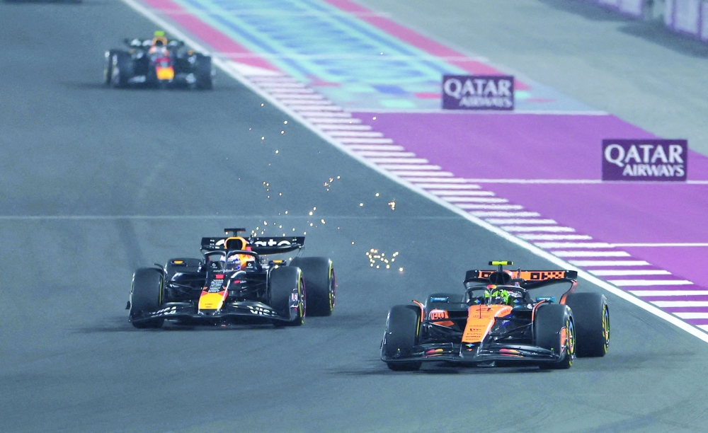 McLaren's Lando Norris and Red Bull's Max Verstappen in action during the sprint race. — Reuters