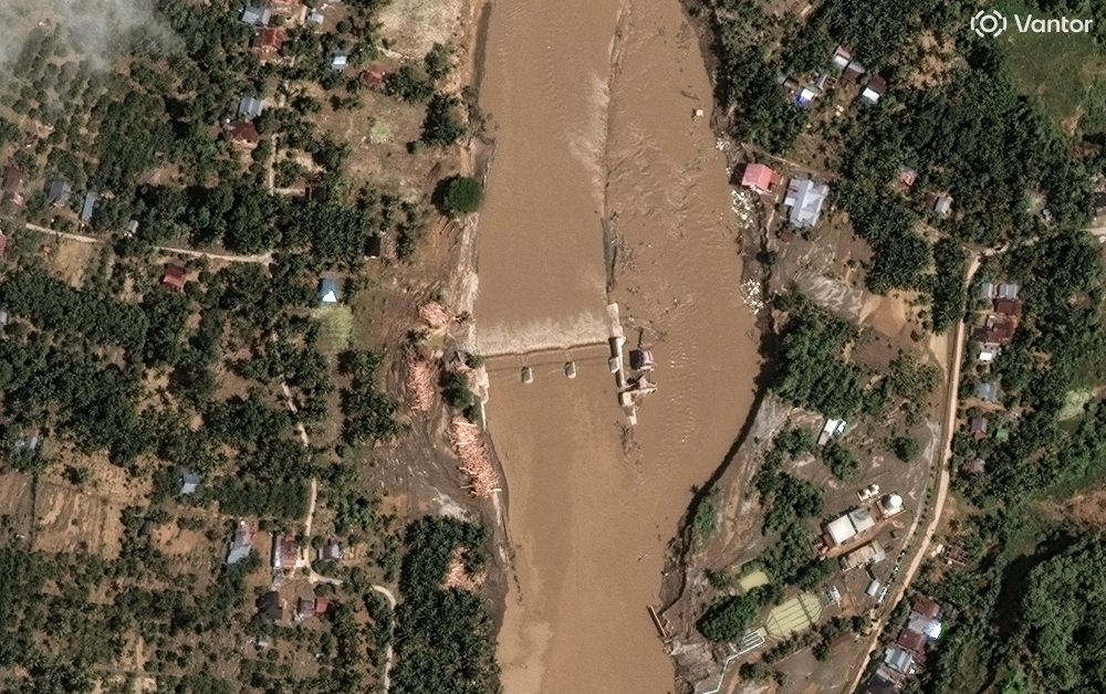 A satellite image during a flood, at the Peusangan river, in Bireuen