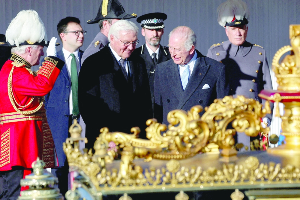 Britain's King Charles receives German President Frank-Walter Steinmeier, in Windsor. — Reuters 