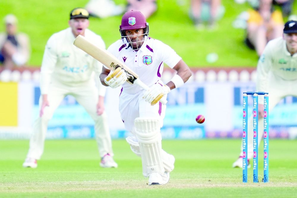 West Indies' Kavem Hodge plays a shot during day two of the 2nd international Test cricket match between New Zealand and West Indies. — AFP 