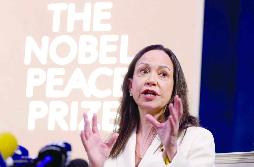 Maria Corina Machado addresses a press conference in Oslo, Norway. — AFP