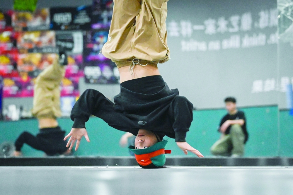 Guo Pu training at a breakdancing studio in Pingyi county, in eastern China's Shandong province. — AFP