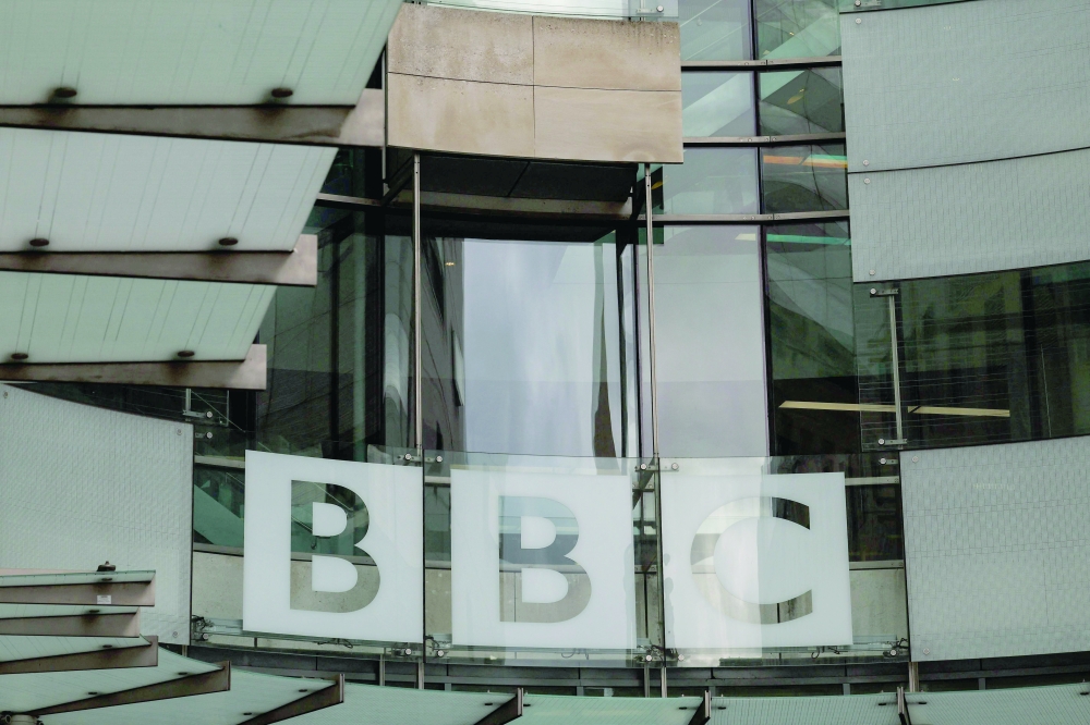 The logo of British broadcaster BBC is pictured at the entrance to their offices in London. — AFP
