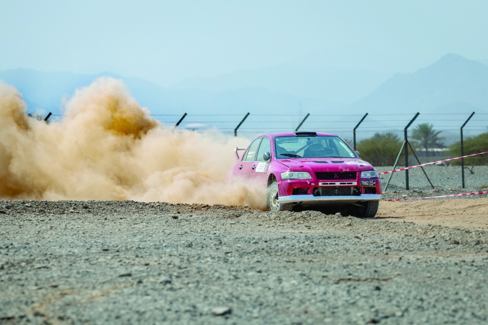 Competitor Haitham Soomar, driving a Mitsubishi Evo 7, aiming to achieve the title of the third and final round to be crowned championship title this year.