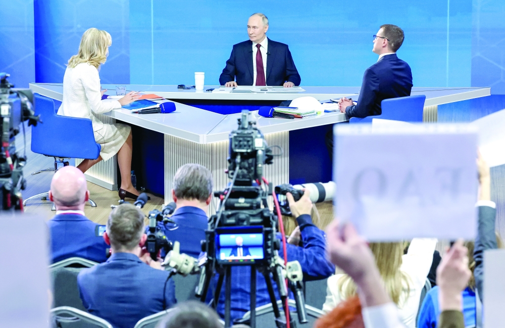 Russian President Vladimir Putin attends his annual end-of-year press conference and phone-in in Moscow. — Reuters