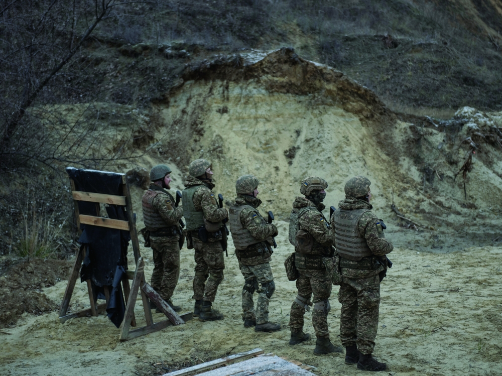 Ukrainian soldiers during a live-fire training exercise at a military training ground in the Dnipro region. 