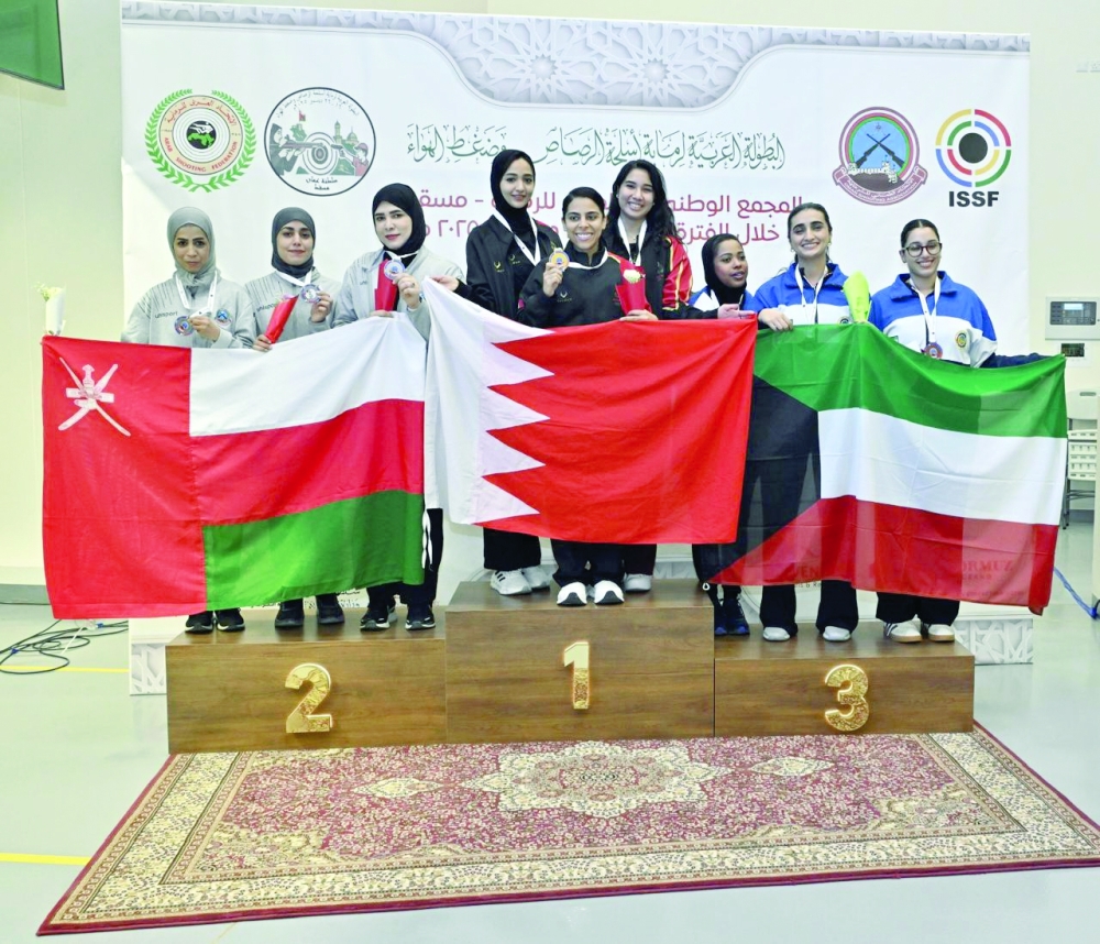 Winners on the podium at the Arab Shooting Championship in Muscat. — Abdulwadid al Hamadani