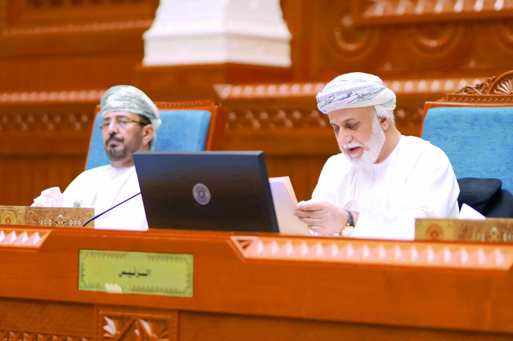 Shaikh Abdulmalik bin Abdullah al Khalili, Chairman of the State Council, presides over the session on Tuesday.