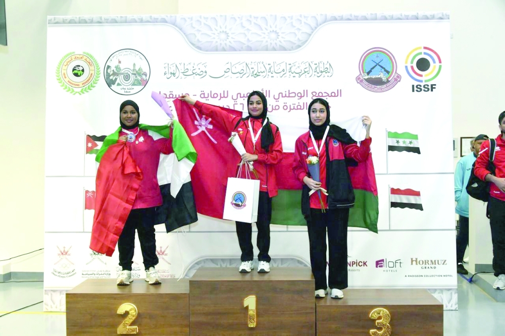 Oman’s Ahad bint Younis al Balushi won the gold in the girls’ youth U17 10m air pistol event. Reem Abdullah al Ketbi of the UAE finished second. Oman's Rafal bint Hilal al Harthy earned the bronze. — Abdulwahid al Hamadani 