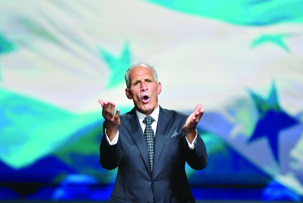 Nasry Asfura of the National Party delivers a speech, in Tegucigalpa. — AFP