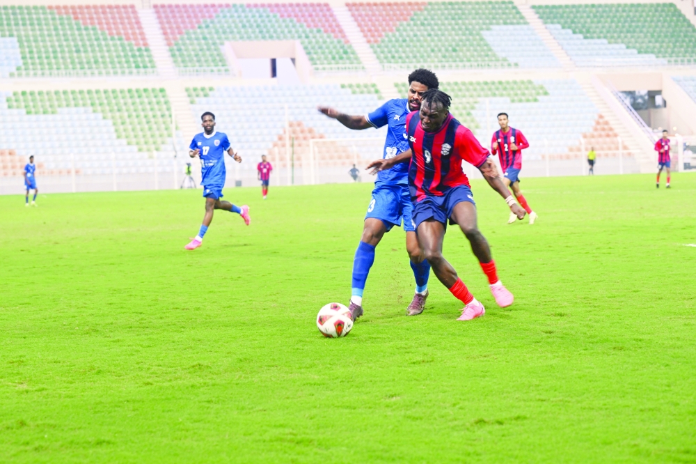 Saham Player press Muscat defence