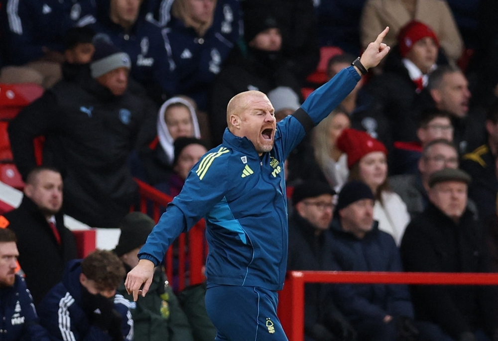 Nottingham Forest manager Sean Dyche reacting during the match against Manchester City