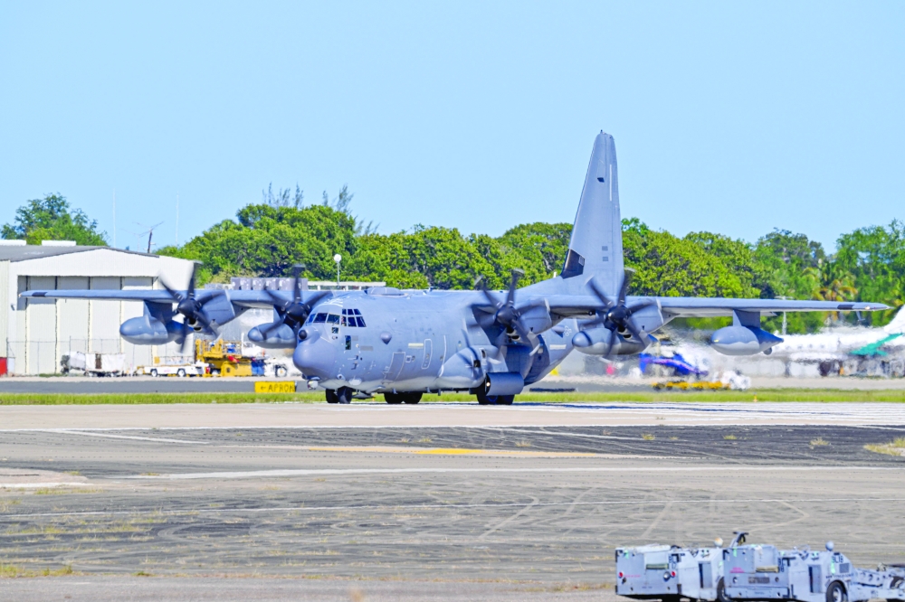 A US Air Force MC-130 Hercules aircraft taxis at Rafael Hernandez Airport in Aguadilla, Puerto Rico. — AFP