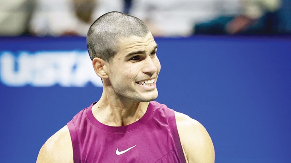 Spain's Carlos Alcaraz celebrates during US Open tennis tournament.
