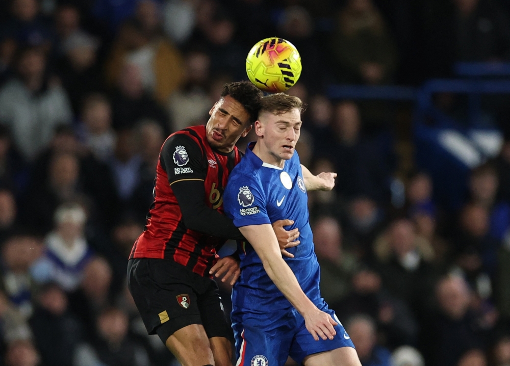 AFC Bournemouth's James Hill in action with Chelsea's Liam Delap 