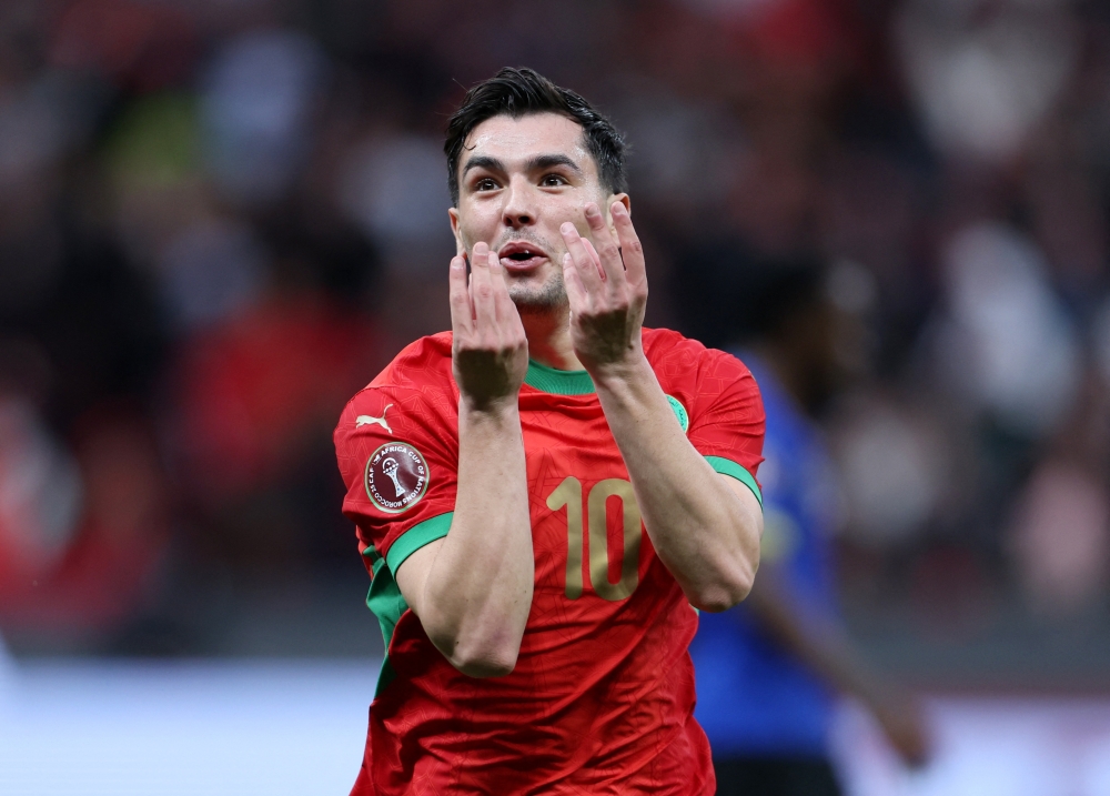  Morocco's Brahim Diaz celebrates scoring their first goal 