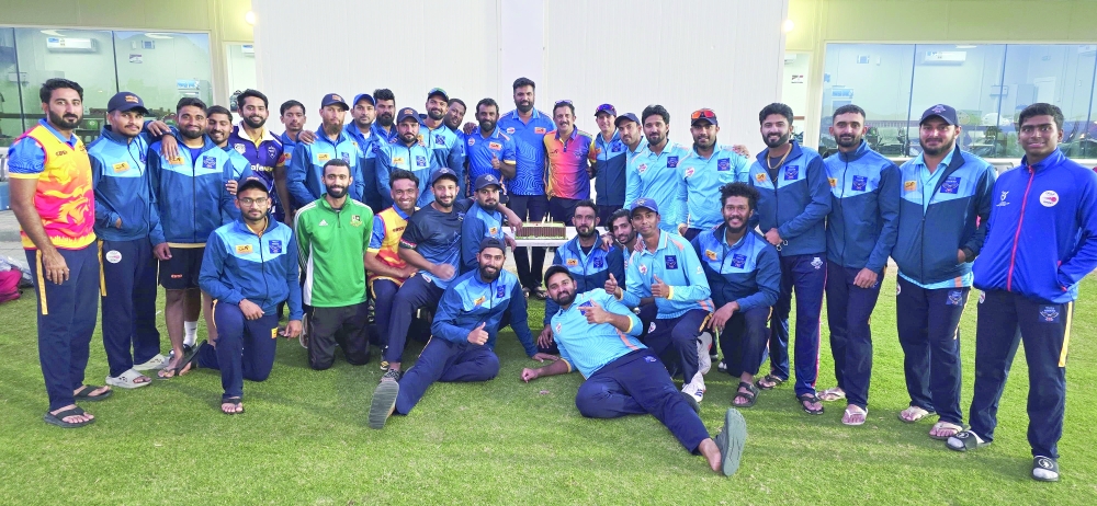 Yalla Shabab and Oman Stallion players celebrate 1-2 finish in Premier Division League at Oman Cricket Academy ground. 