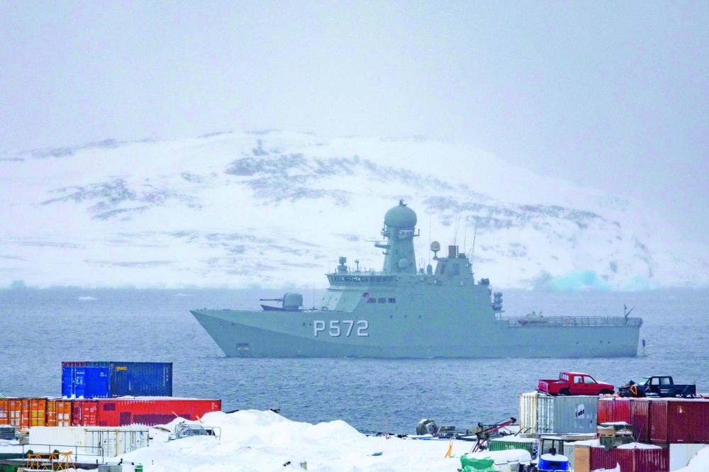 Danish navy vessel patrols the waters off the capital Nuuk, Greenland. — AFP