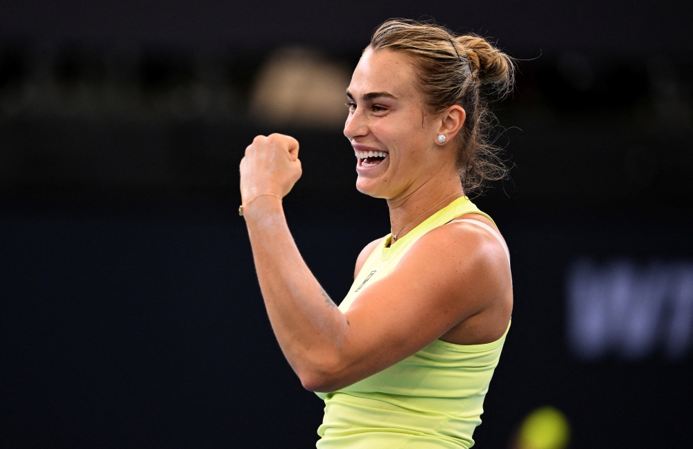  Belarus' Aryna Sabalenka reacts 