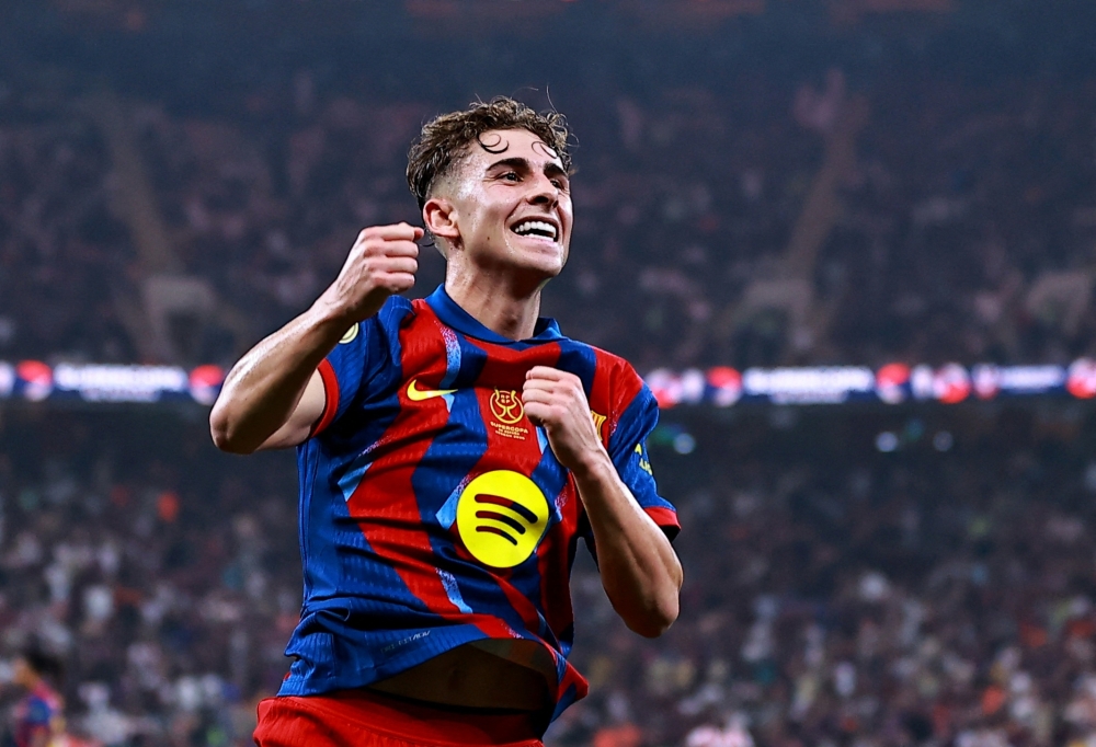  Barcelona's Fermin Lopez celebrates scoring their second goal