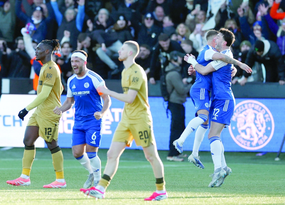Macclesfield FC's Paul Dawson celebrates after the FA Cup third round match against Crystal Palace. — Reuters
