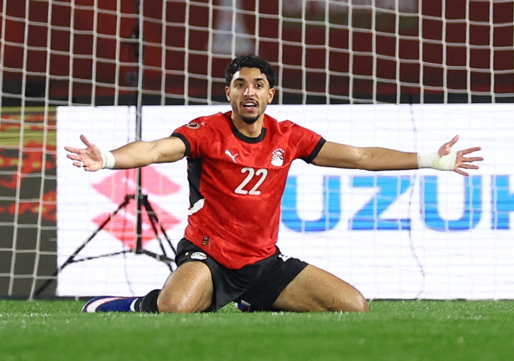 Egypt's Omar Marmoush reacts