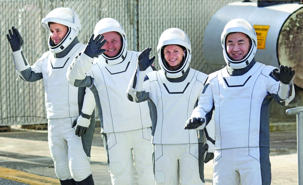 Crew-11 mission astronauts Roscosmos cosmonaut Oleg Platonov, Nasa astronaut Mike Fincke, Nasa astronaut and mission commander Zena Cardman and JAXA astronaut Kimiya Yui depart the Neil A Armstrong Operations and Checkout Building en route to launch complex LC-39A at the Kennedy Space Center in Cape Canaveral, Florida. — AFP