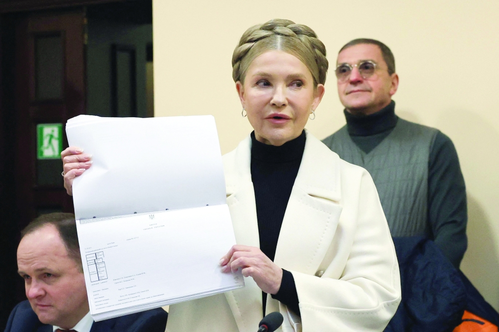 Former Ukraine's Prime Minister Yulia Tymoshenko speaks as she attends her pre-trial hearing at a court in Kyiv amid the Russian invasion of Ukraine. - AFP
