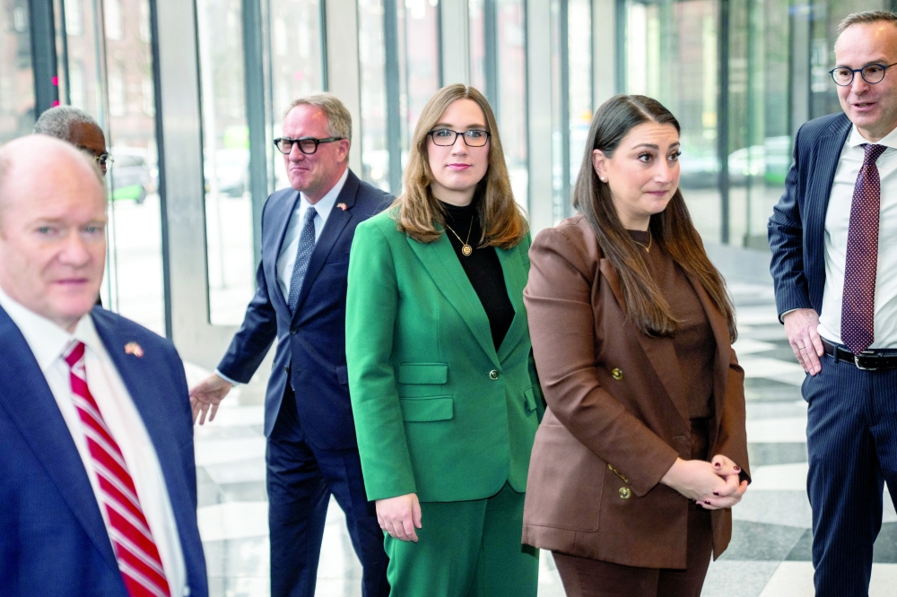 US Rep Sara Jacobs and US Representative Sarah McBride arrive, as an American delegation, consisting of senators and members of the House of Representatives visits the Industriens Hus, in Copenhagen. — Reuters
