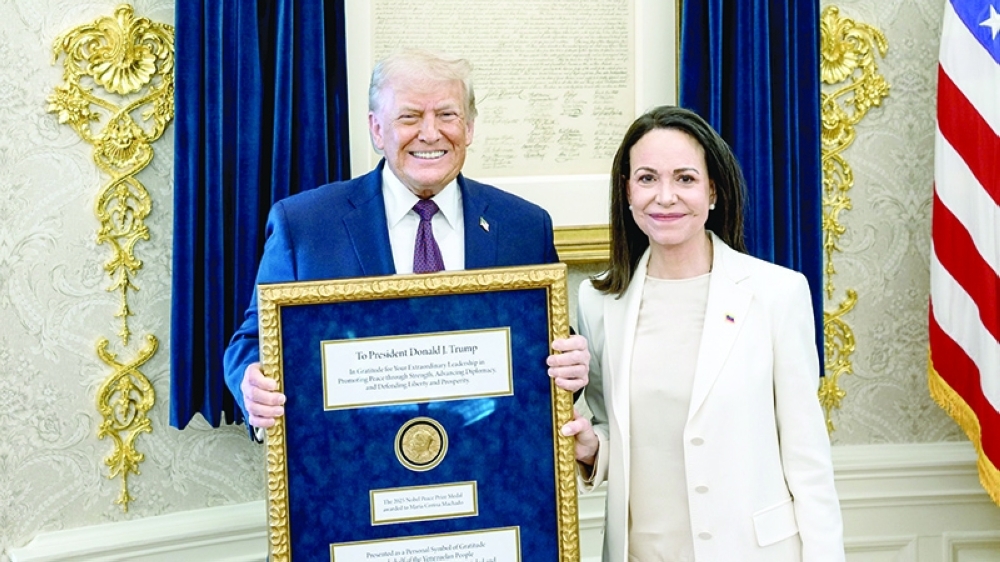 US President Trump with Maria Corina Machado, in Washington. — Reuters