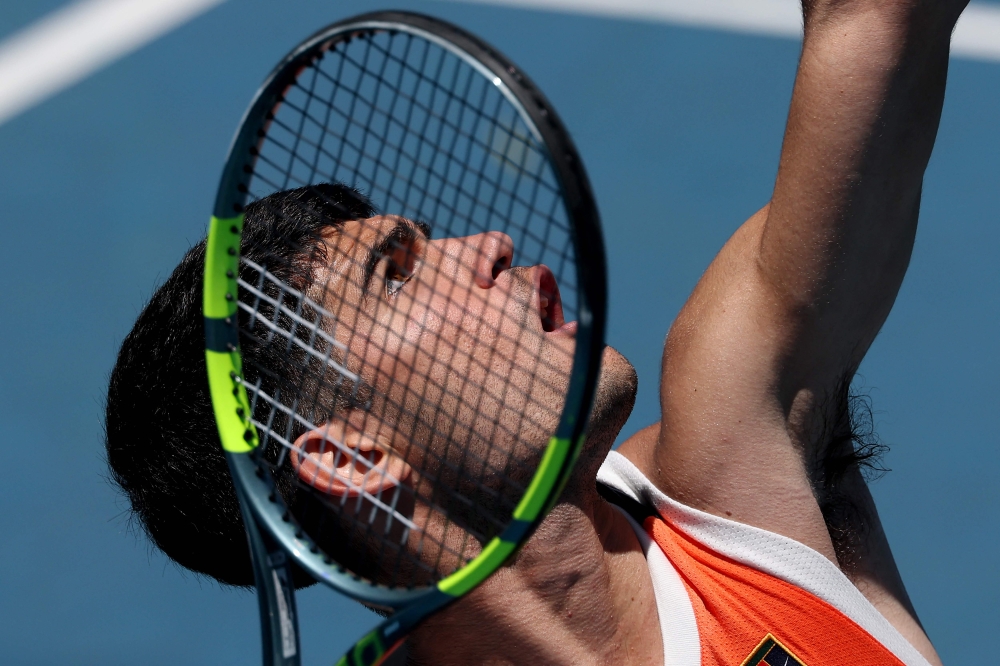 Spain's Carlos Alcaraz attends a practice session ahead o Australian Open  