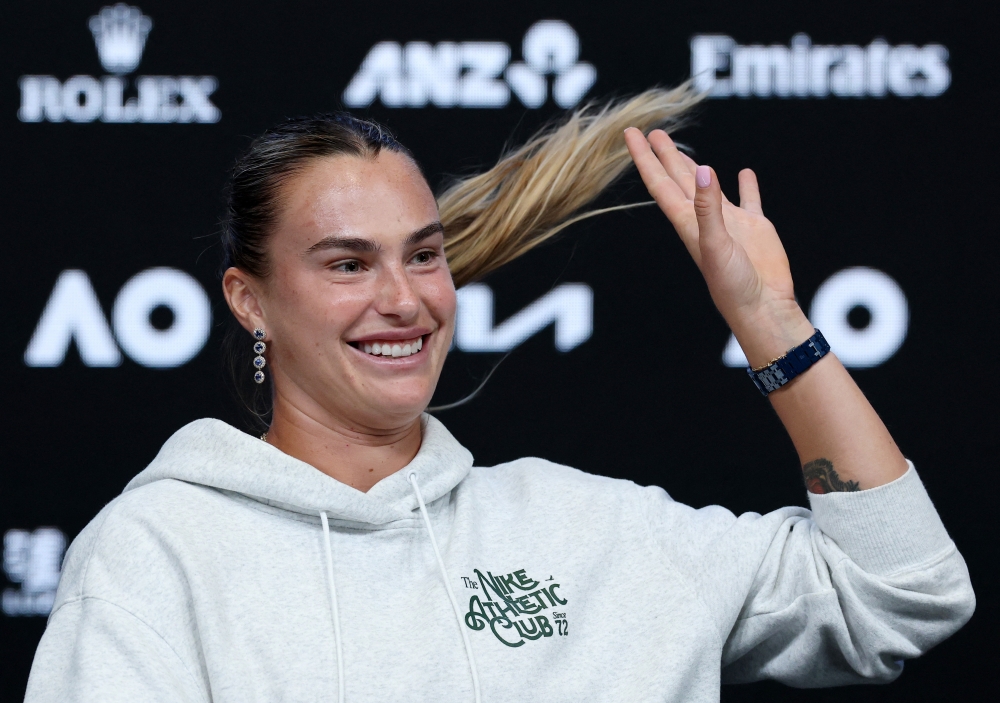 Belarus' Aryna Sabalenka during press conference