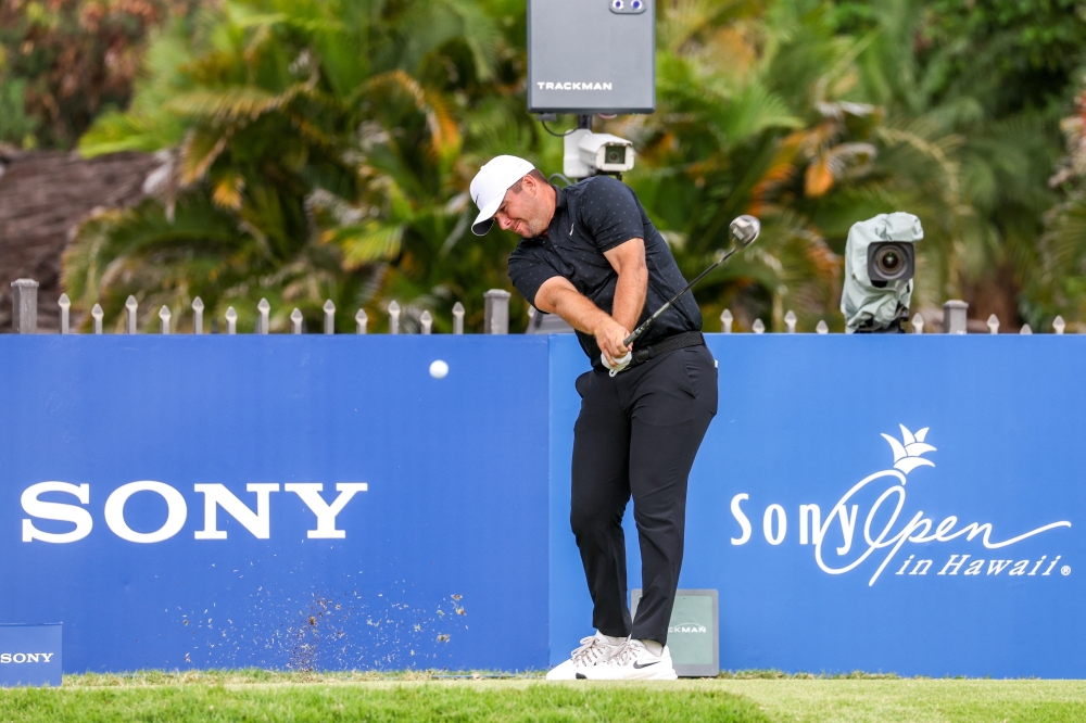 Chris Gotterup drives off the 16th tee during the final round of the Sony Open 
