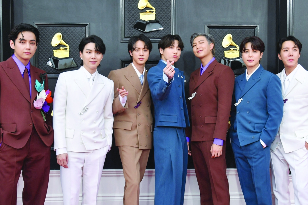 South Korean boy band BTS arrives for the 64th Annual Grammy Awards in Las Vegas. - AFP File 