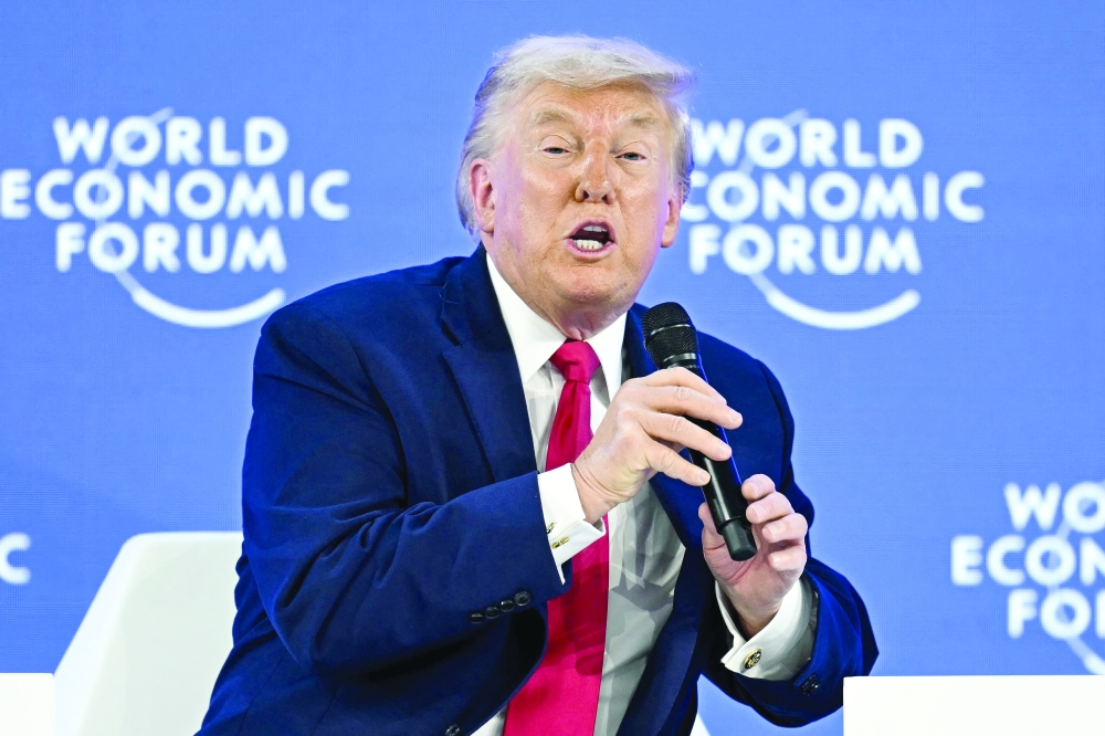 US President Donald Trump speaks during the World Economic Forum (WEF) annual meeting in Davos on Wednesday. — AFP 