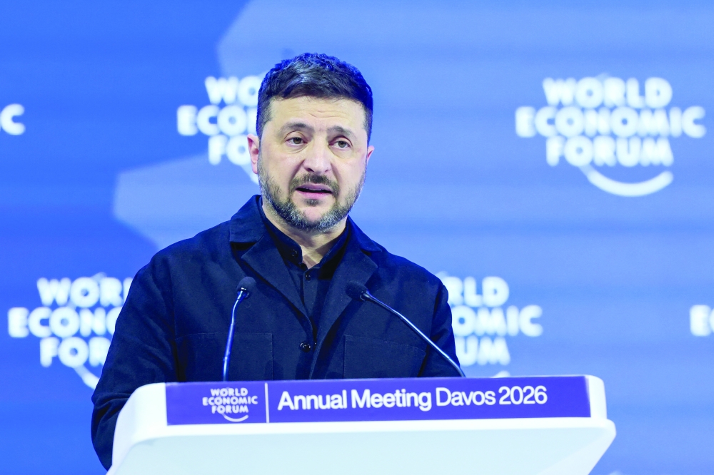 Ukrainian President Volodymyr Zelensky speaks at the 56th annual WEF meeting in Davos, Switzerland. — Reuters