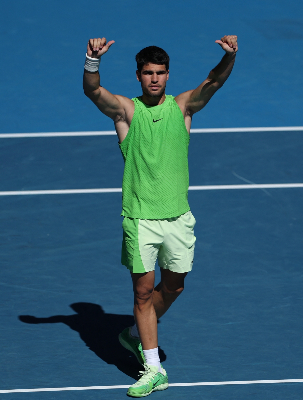  Spain's Carlos Alcaraz celebrates winning his third round match against France's Corentin Moutet 