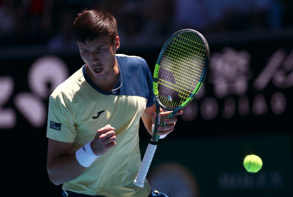 Hungary's Fabian reacts during his third round match against Russia's Medvedev