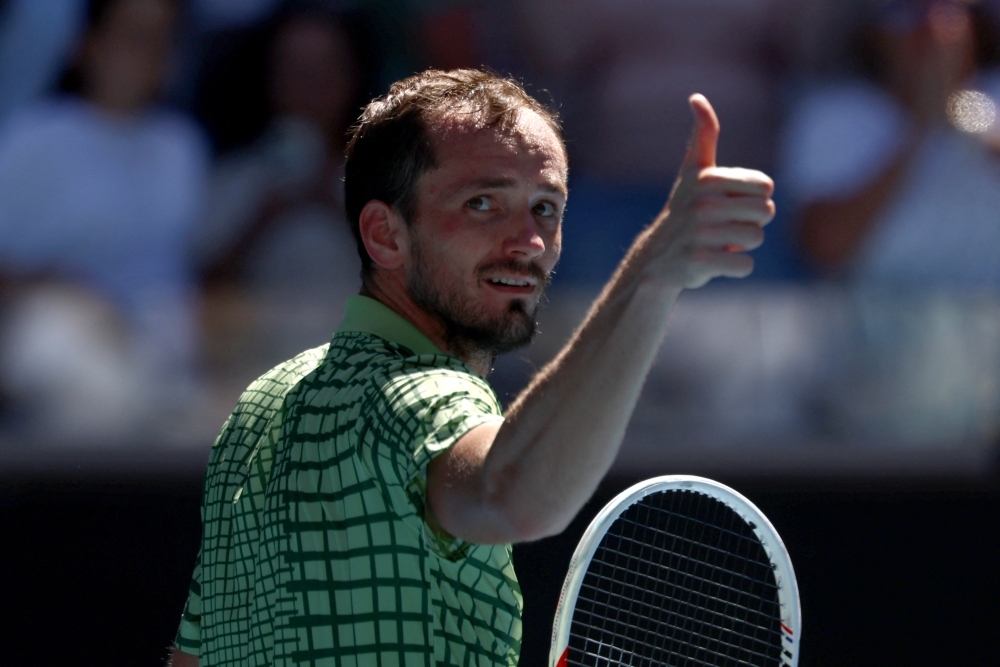  Russia's Medvedev celebrates after winning his third round match against Hungary's Fabian  