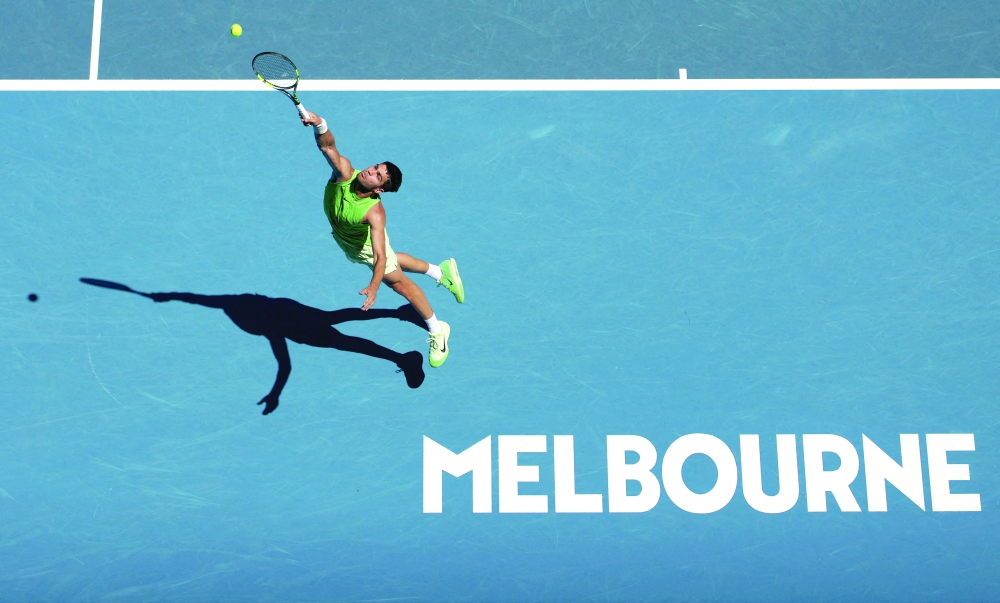 Spain's Carlos Alcaraz in action during his third round match against France's Corentin Moutet during the Australian Open at the Melbourne Park on Friday. — Reuters