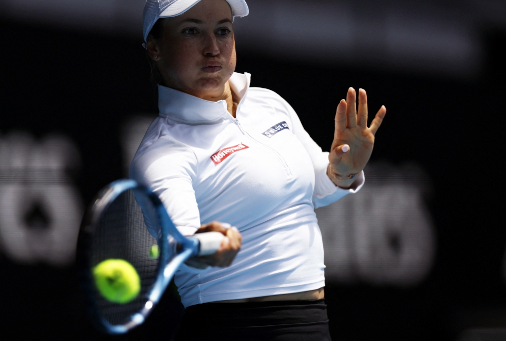  Kazakhstan's Yulia Putintseva in action during her fourth round match against Iva Jovic of the U.S.  