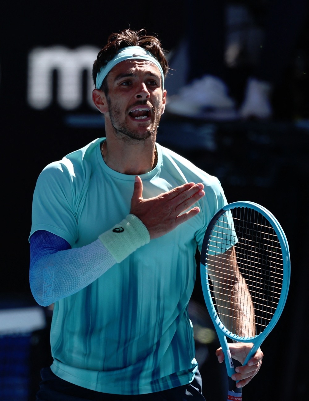  Italy's Lorenzo Musetti reacts during his fourth round match against Taylor Fritz of the U.S. 