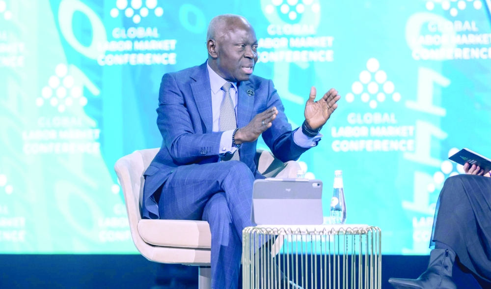 Gilbert F Houngbo, Director-General of ILO, speaks at the Global Labour Market Conference (GLMC) in Riyadh on Tuesday.