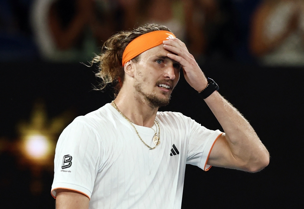 Germany's Alexander Zverev reacts during his quarter final match against Learner Tien of the U.S. 